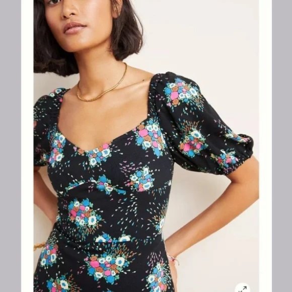 Anthropologie Scarletta Sweetheart Midi Dress Black Floral Romantic Anthro 6 - Picture 3 of 12